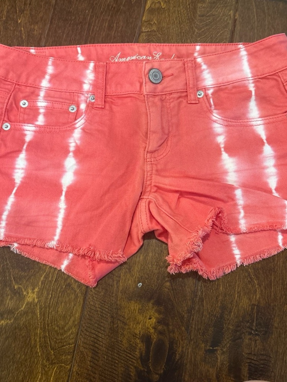 American Eagle Outfitters Coral Tie-Dye Distressed Denim Shorts